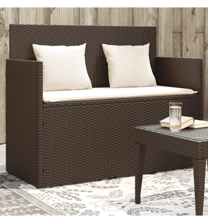 Banc de jardin avec coussins marron résine tressée | Mobilier & Déco