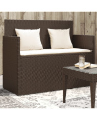 Banc de jardin avec coussins marron résine tressée | Mobilier & Déco