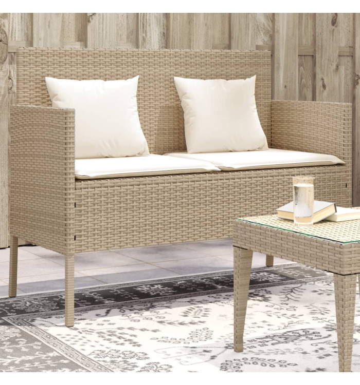 Banc de jardin avec coussins beige résine tressée | Mobilier & Déco