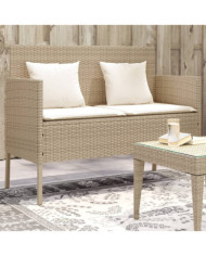 Banc de jardin avec coussins beige résine tressée | Mobilier & Déco
