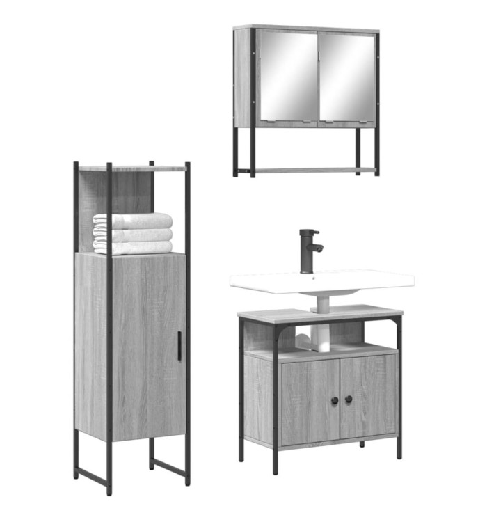 Ensemble de meubles de salle de bain 3 pcs Sonoma gris | Mobilier & Déco