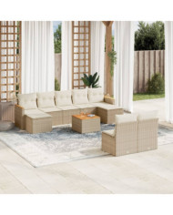 Salon de jardin avec coussins 10 pcs beige résine tressée | Mobilier & Déco