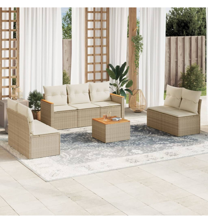 Salon de jardin avec coussins 8 pcs beige résine tressée | Mobilier & Déco