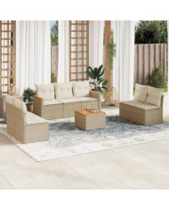 Salon de jardin avec coussins 8 pcs beige résine tressée | Mobilier & Déco