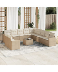 Salon de jardin avec coussins 12 pcs beige résine tressée | Mobilier & Déco