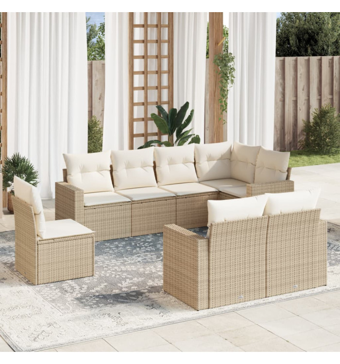 Salon de jardin avec coussins 8 pcs beige résine tressée | Mobilier & Déco