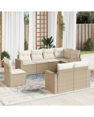 Salon de jardin avec coussins 8 pcs beige résine tressée | Mobilier & Déco