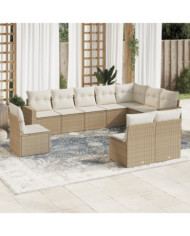 Salon de jardin avec coussins 10 pcs beige résine tressée | Mobilier & Déco