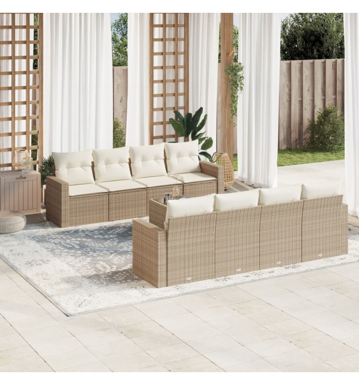 Salon de jardin avec coussins 9 pcs beige résine tressée | Mobilier & Déco