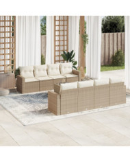 Salon de jardin avec coussins 9 pcs beige résine tressée | Mobilier & Déco