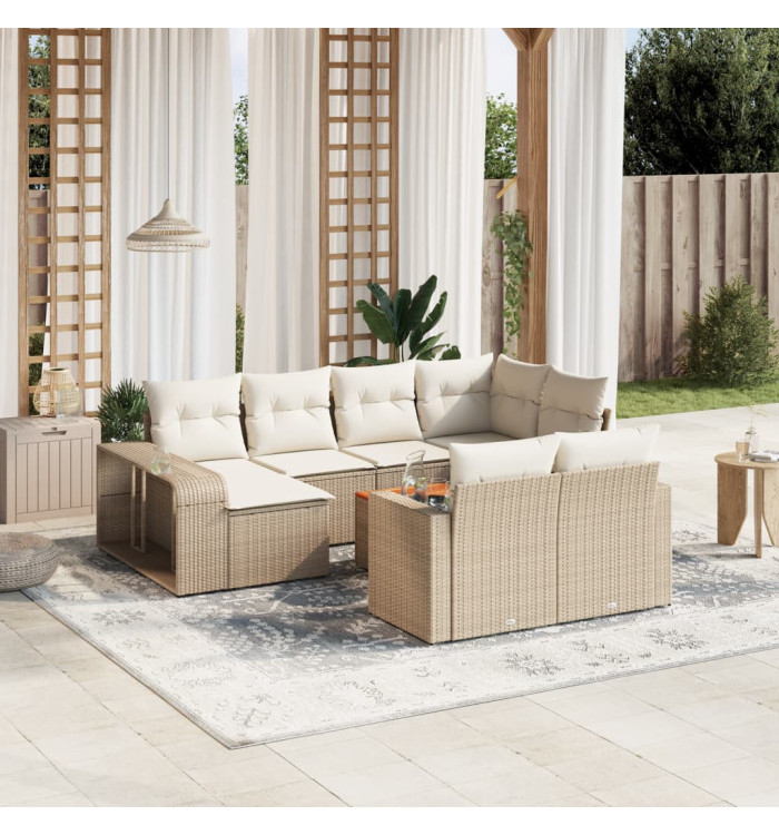 Salon de jardin 11 pcs avec coussins beige résine tressée | Mobilier & Déco