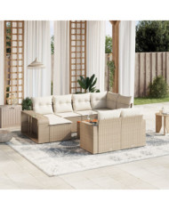 Salon de jardin 11 pcs avec coussins beige résine tressée | Mobilier & Déco