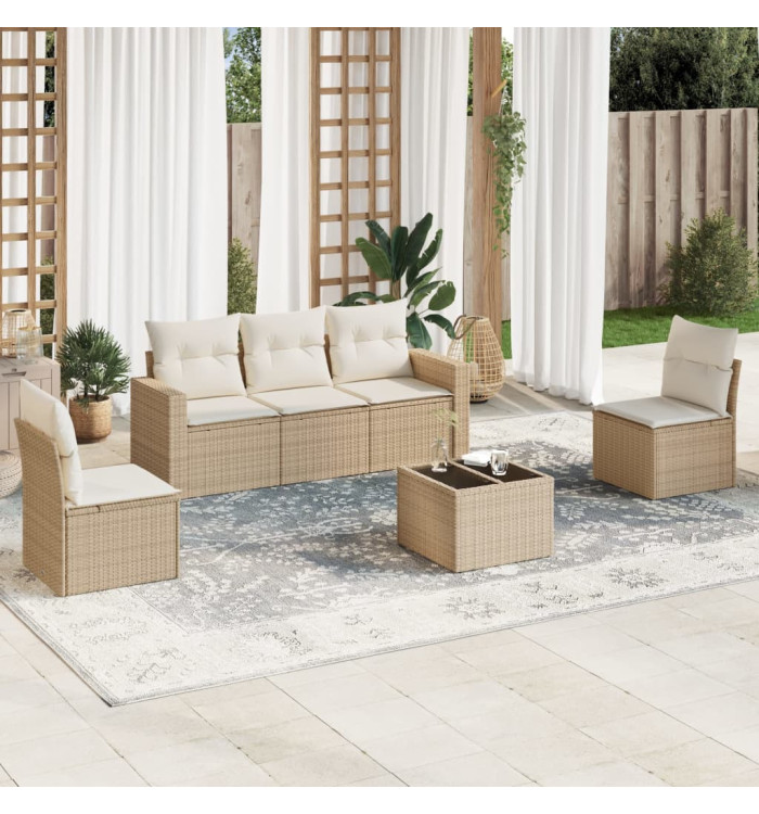 Salon de jardin avec coussins 6 pcs beige résine tressée | Mobilier & Déco