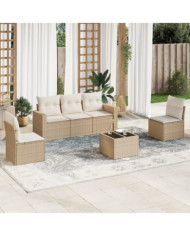 Salon de jardin avec coussins 6 pcs beige résine tressée | Mobilier & Déco