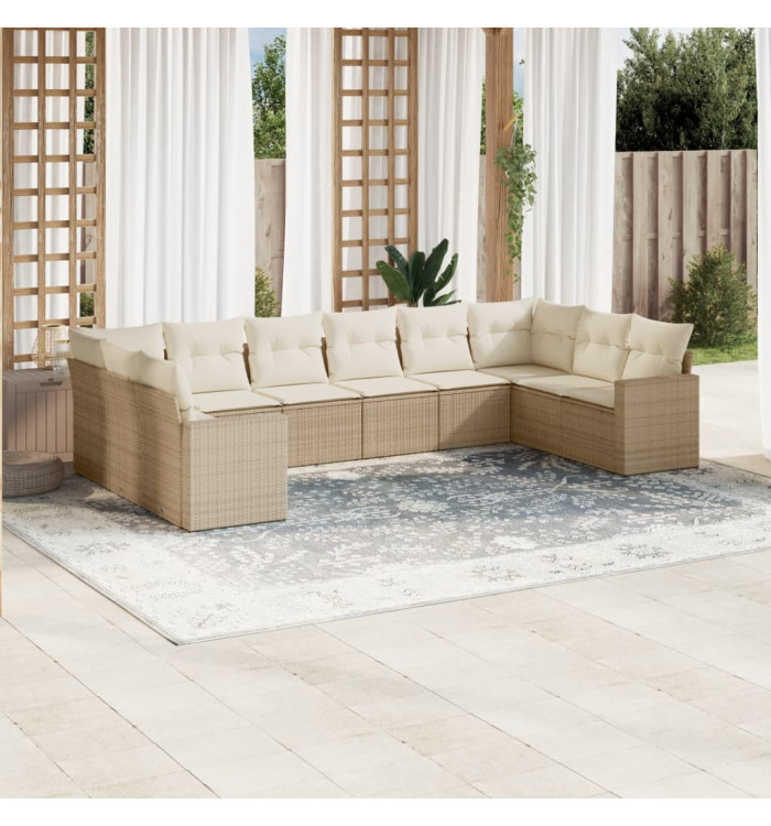 Salon de jardin avec coussins 10 pcs beige résine tressée | Mobilier & Déco