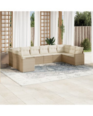 Salon de jardin avec coussins 10 pcs beige résine tressée | Mobilier & Déco