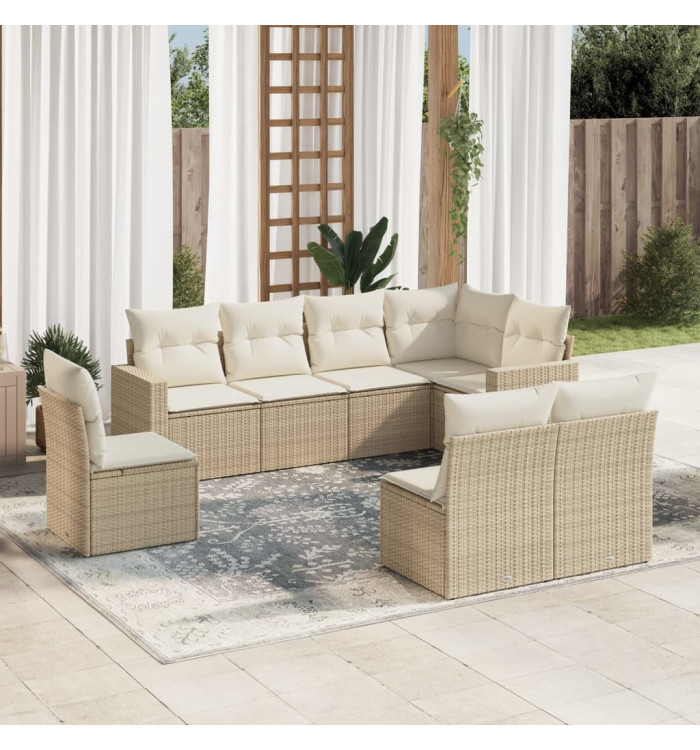 Salon de jardin avec coussins 8 pcs beige résine tressée | Mobilier & Déco