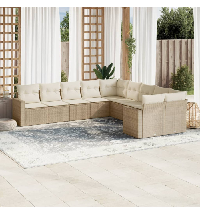 Salon de jardin avec coussins 10 pcs beige résine tressée | Mobilier & Déco