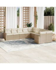 Salon de jardin avec coussins 10 pcs beige résine tressée | Mobilier & Déco