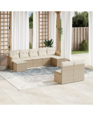Salon de jardin avec coussins 9 pcs beige résine tressée | Mobilier & Déco