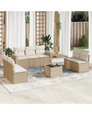 Salon de jardin avec coussins 8 pcs beige résine tressée | Mobilier & Déco