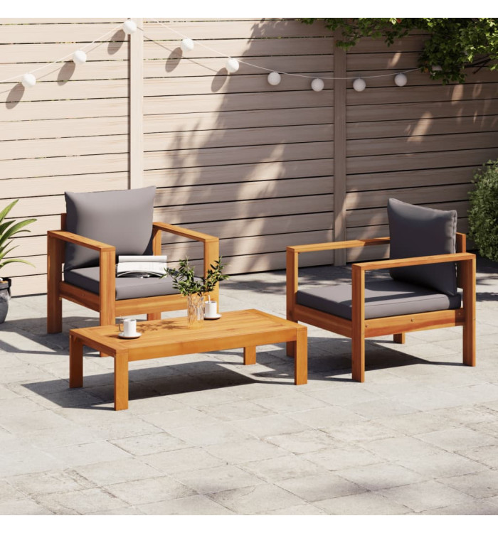 Salon de jardin avec coussins 3 pcs bois massif d'acacia | Mobilier & Déco