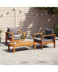 Salon de jardin avec coussins 3 pcs bois massif d'acacia | Mobilier & Déco