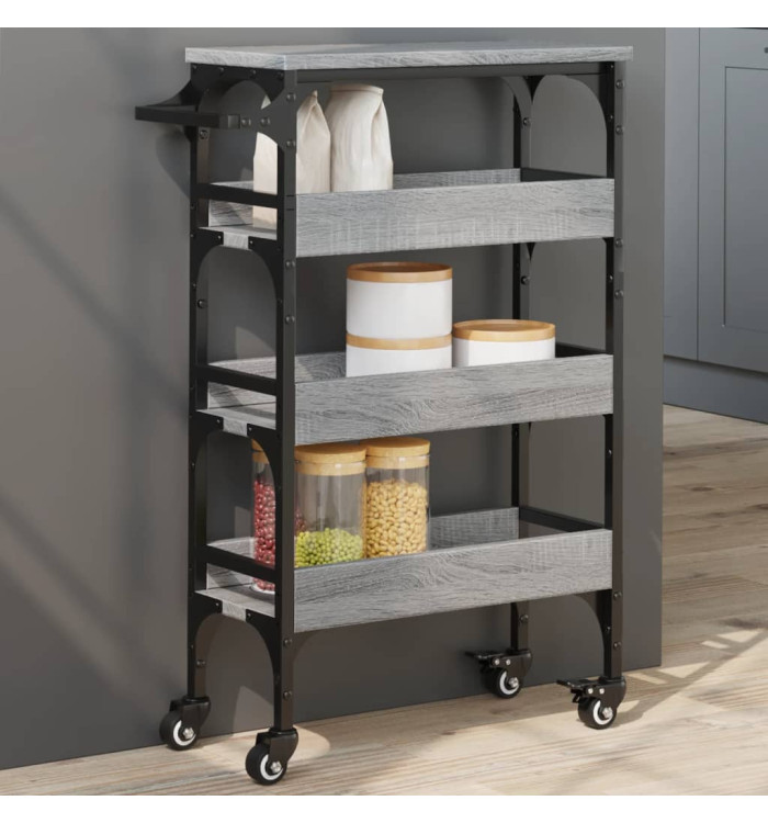Chariot de cuisine sonoma gris 53x20x76 cm bois d'ingénierie | Mobilier & Déco