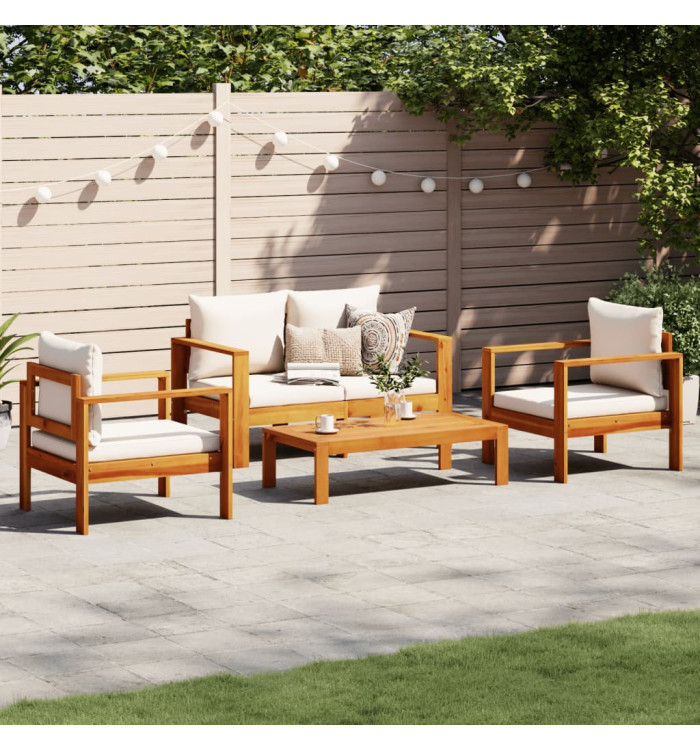 Salon de jardin avec coussins 4 pcs bois d'acacia massif | Mobilier & Déco