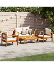 Salon de jardin avec coussins 4 pcs bois d'acacia massif | Mobilier & Déco