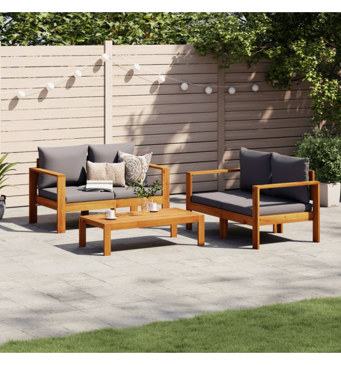 Salon de jardin avec coussins 3 pcs bois massif d'acacia | Mobilier & Déco