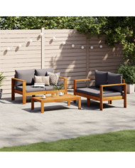 Salon de jardin avec coussins 3 pcs bois massif d'acacia | Mobilier & Déco