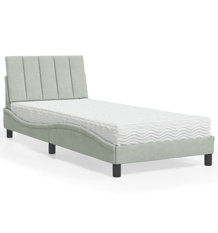 Lit avec matelas gris clair 80x200 cm velours | Mobilier & Déco