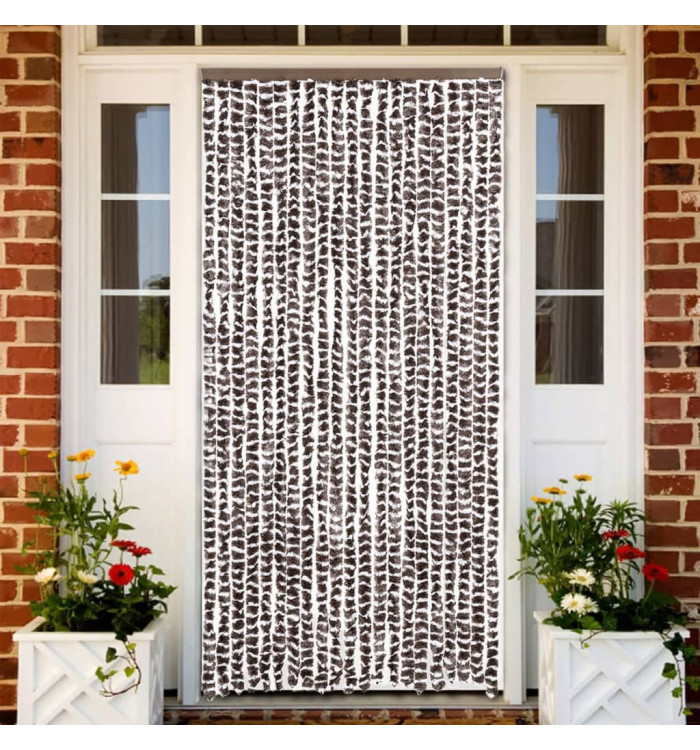 Rideau anti-mouches marron et blanc 90x200 cm chenille | Mobilier & Déco