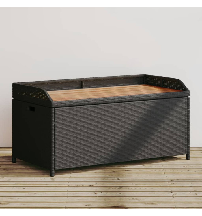 Banc de rangement noir résine tressée et bois d'acacia | Mobilier & Déco