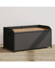Banc de rangement noir résine tressée et bois d'acacia | Mobilier & Déco