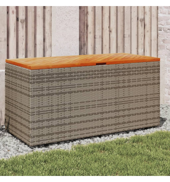 Boîte de rangement de jardin gris résine tressée bois d'acacia | Mobilier & Déco