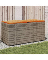 Boîte de rangement de jardin gris résine tressée bois d'acacia | Mobilier & Déco