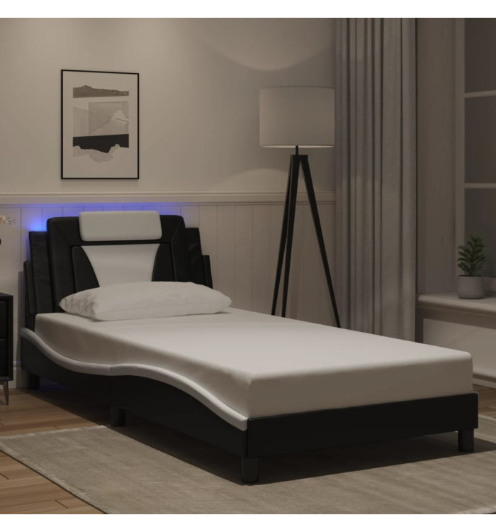 Cadre de lit avec LED sans matelas noir et blanc 100x200 cm | Mobilier & Déco