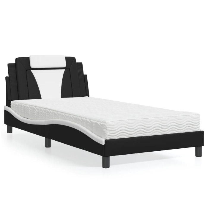 Lit avec matelas noir et blanc 100x200 cm similicuir | Mobilier & Déco