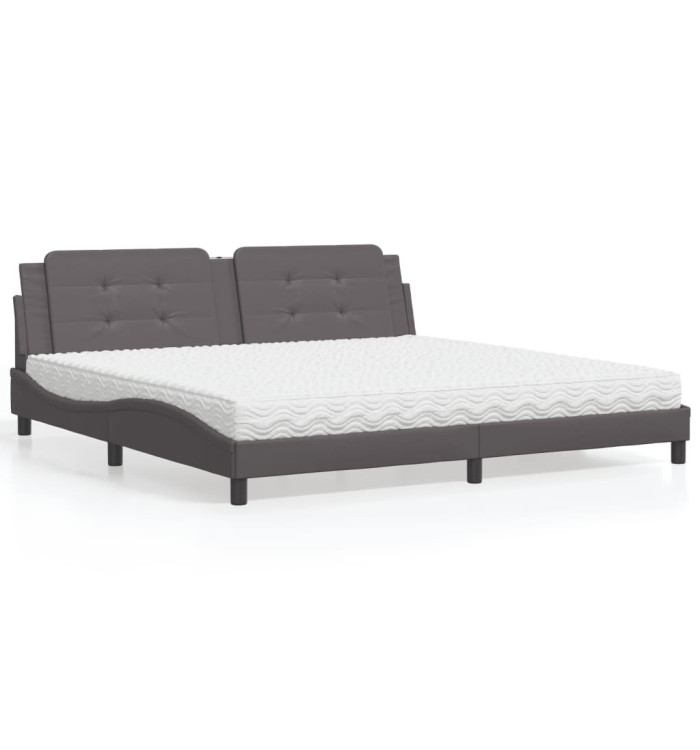 Lit avec matelas gris 200x200 cm similicuir | Mobilier & Déco