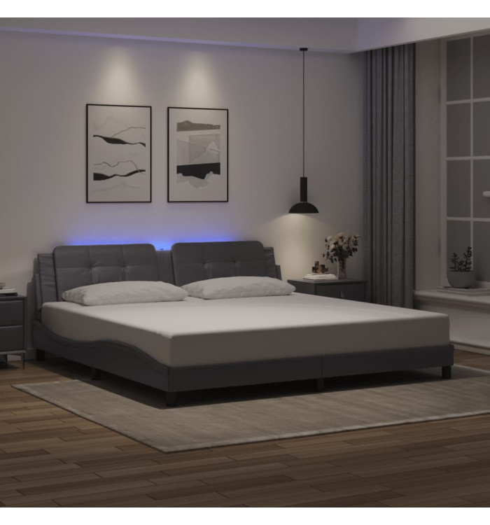 Cadre de lit avec LED sans matelas gris 200x200 cm | Mobilier & Déco