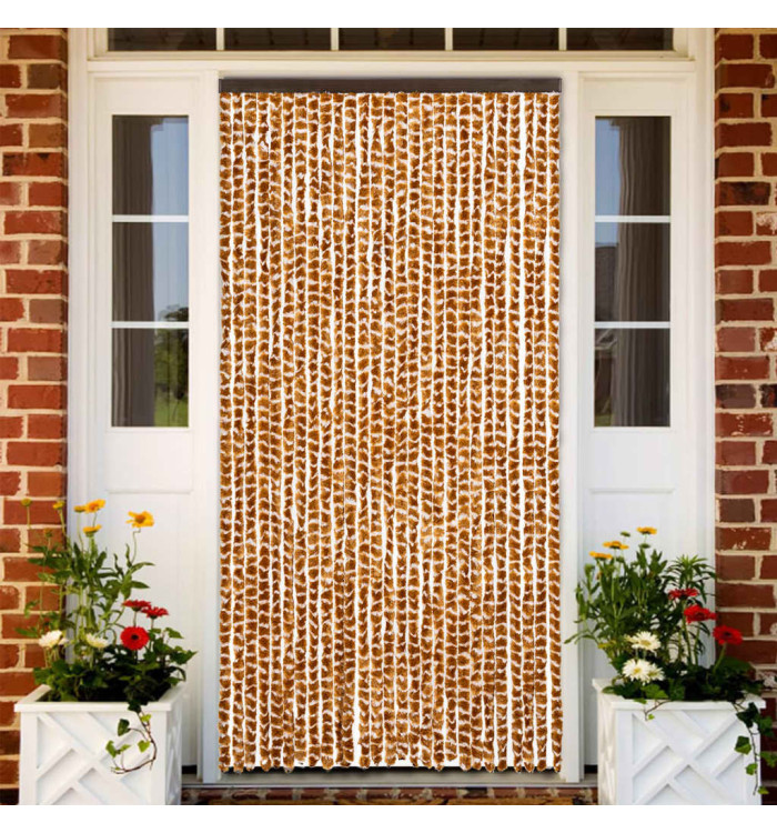 Rideau anti-mouches ocre et blanc 90x200 cm chenille | Mobilier & Déco