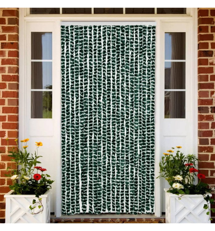 Rideau anti-mouches vert et blanc 90x200 cm chenille | Mobilier & Déco