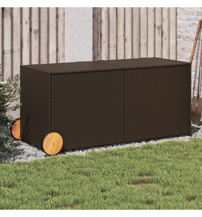 Boîte de rangement de jardin et roues marron 283L poly rotin | Mobilier & Déco