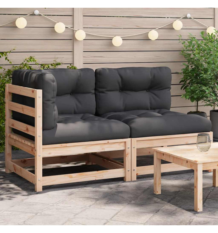 Canapé de jardin avec coussins 2 places bois de pin massif | Mobilier & Déco