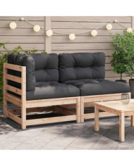 Canapé de jardin avec coussins 2 places bois de pin massif | Mobilier & Déco