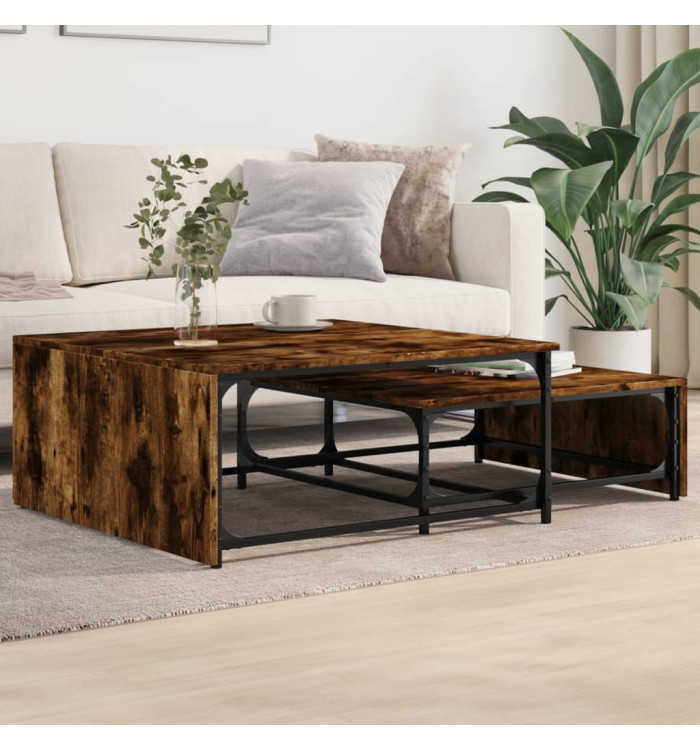Tables basses gigognes 2 pcs chêne fumé bois d'ingénierie métal | Mobilier & Déco