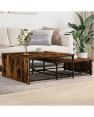 Tables basses gigognes 2 pcs chêne fumé bois d'ingénierie métal | Mobilier & Déco