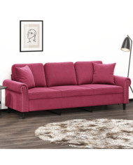 Canapé 3 places avec oreillers bordeaux 180 cm velours | Mobilier & Déco